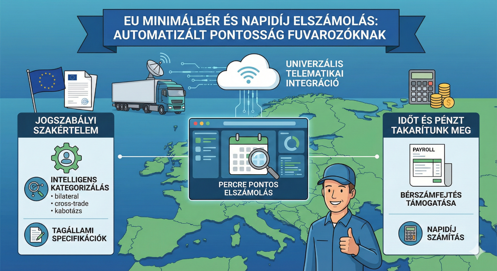 "Digitalizált EU minimálbér, belföldi- és külföldi napidíj számítás és IMI bejelentés."