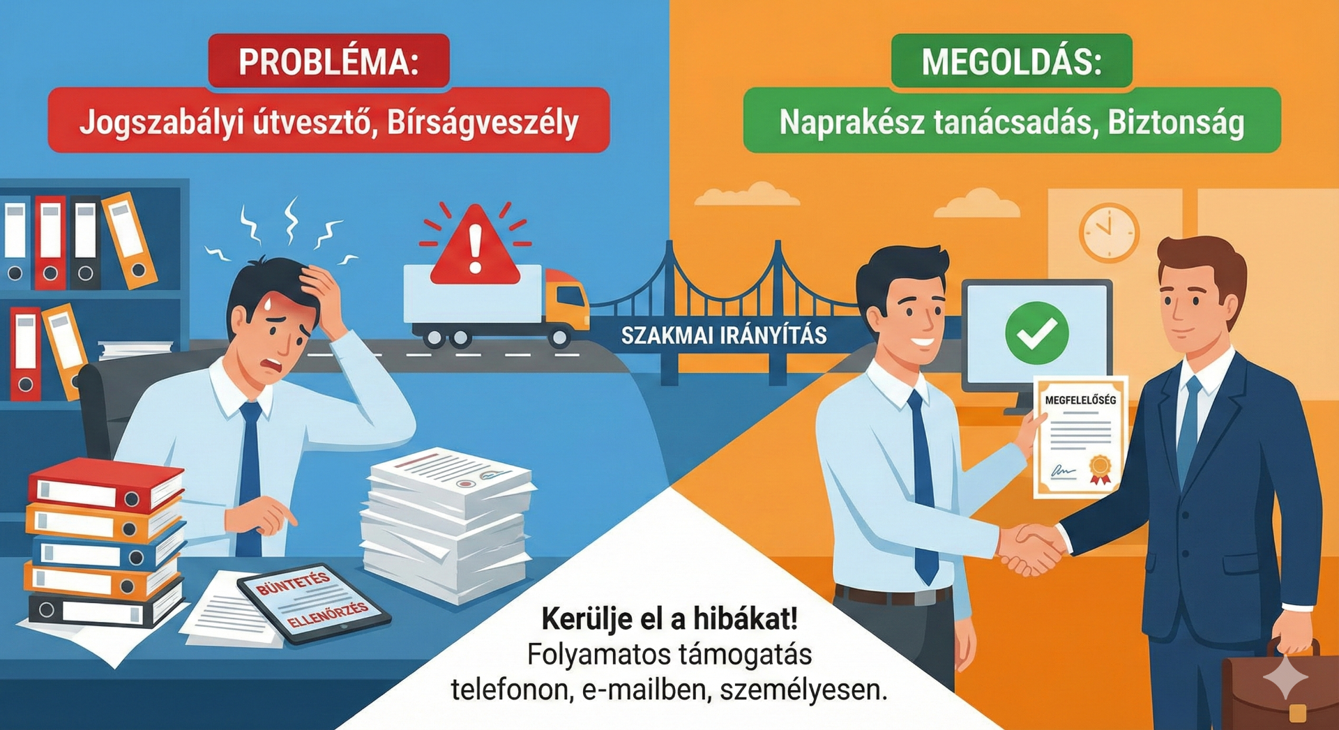 A szakmai irányítás a híd a kaotikus adminisztráció és a nyugodt, bírságmentes vállalkozás között. Ne kockáztasson, kérje szakértőink segítségét!